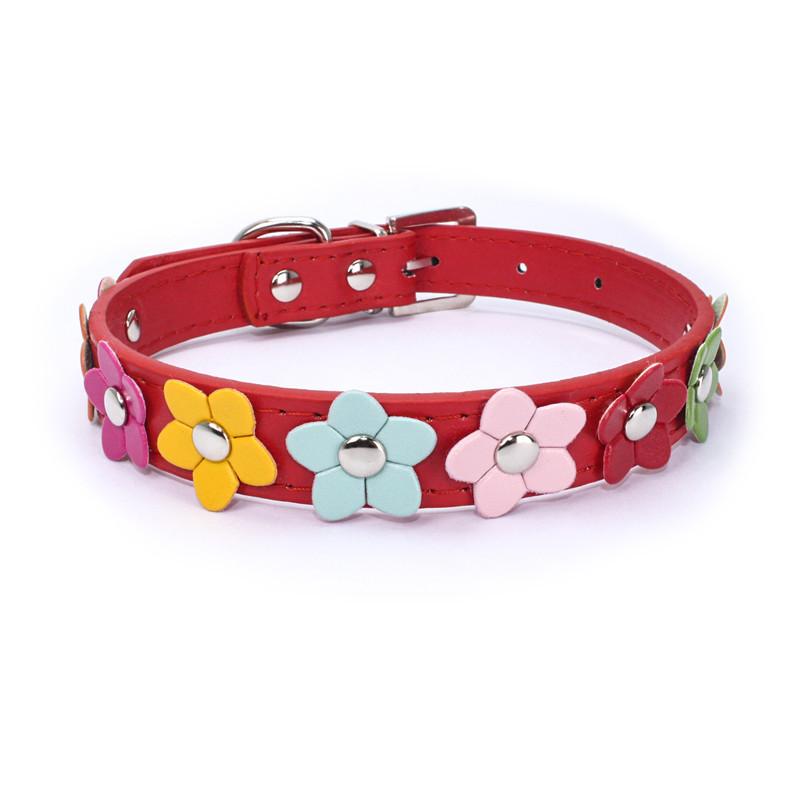Flowers Pet Dog Collar Leash PU Leather Cat Collier Chain Neck Strap for Small Middle Large Animal Teddy Chihuahua Pug Fashion