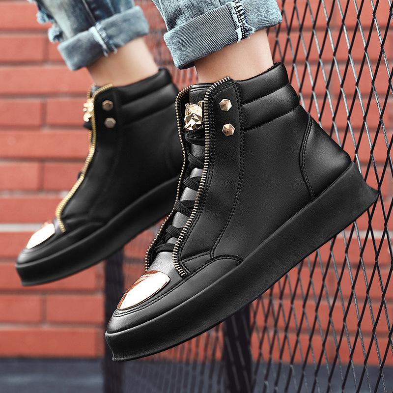 Fashion New Style Breathable CASUAL BOOTS Fashion Trend Men's Short Boots Outdoor PU Leather Sports Shoes Thick Soled Locomotive Shoes
