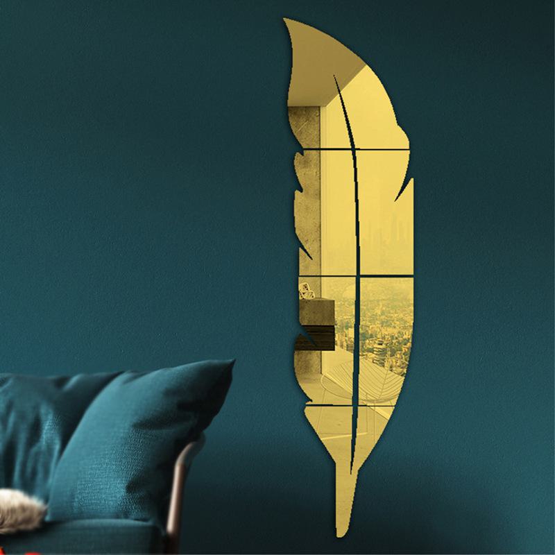 3D Stereo Feather Acrylic Full-Length Bedroom Mirror - Niche Furniture Wall Decoration.