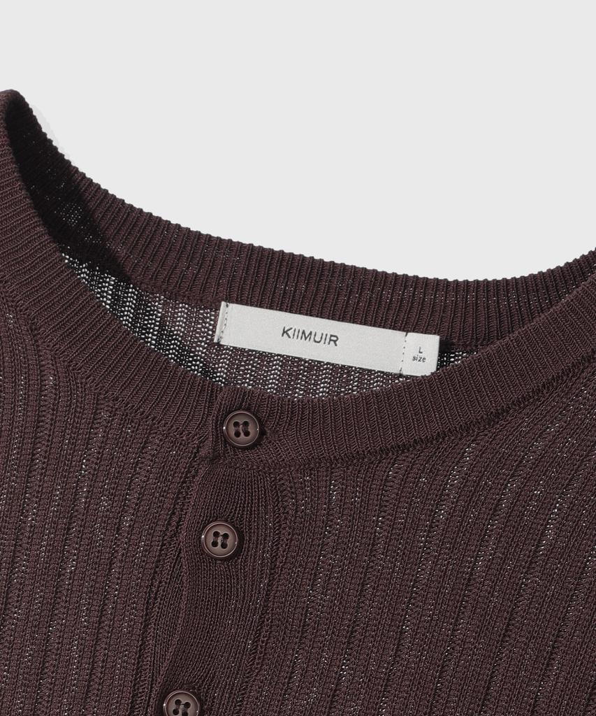 KIIMUIR Washable Cool Touch Henley Neck Crop Knit_Brown