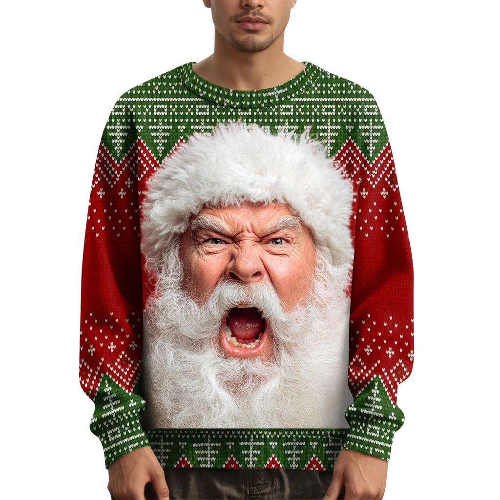 Мужской рождественский свитер с принтованным воротником