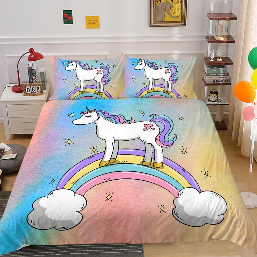 2023 Новый стиль Единорог Картина Мягкое постельное белье Комплект пододеяльников Уникальный дизайн Детское постельное белье для подростков Наволочка