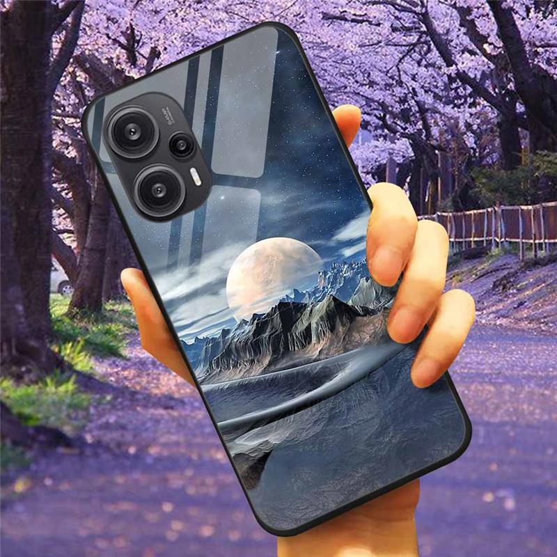 Для Xiaomi Poco F5 5G / F5Pro Чехол Закаленное Стекло Озеро Луна Жесткая Защитная Крышка для POCO F5 Pro Capas Funda на PocoF5 Роскошный Coque