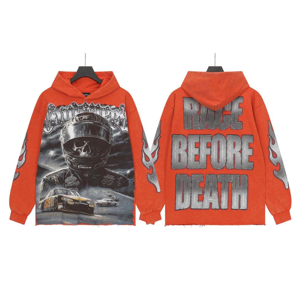 Худи с ретро-принтом 'God Bless America' в стиле рок-стрит, стиранное, повседневное, свободного кроя