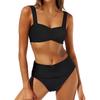Strappy Bikinis 2025 Women High Waist Swimwear Solid Swimsuit Female Beachwear Summer Bathers Bathing Swimming Swim Suit XXL
