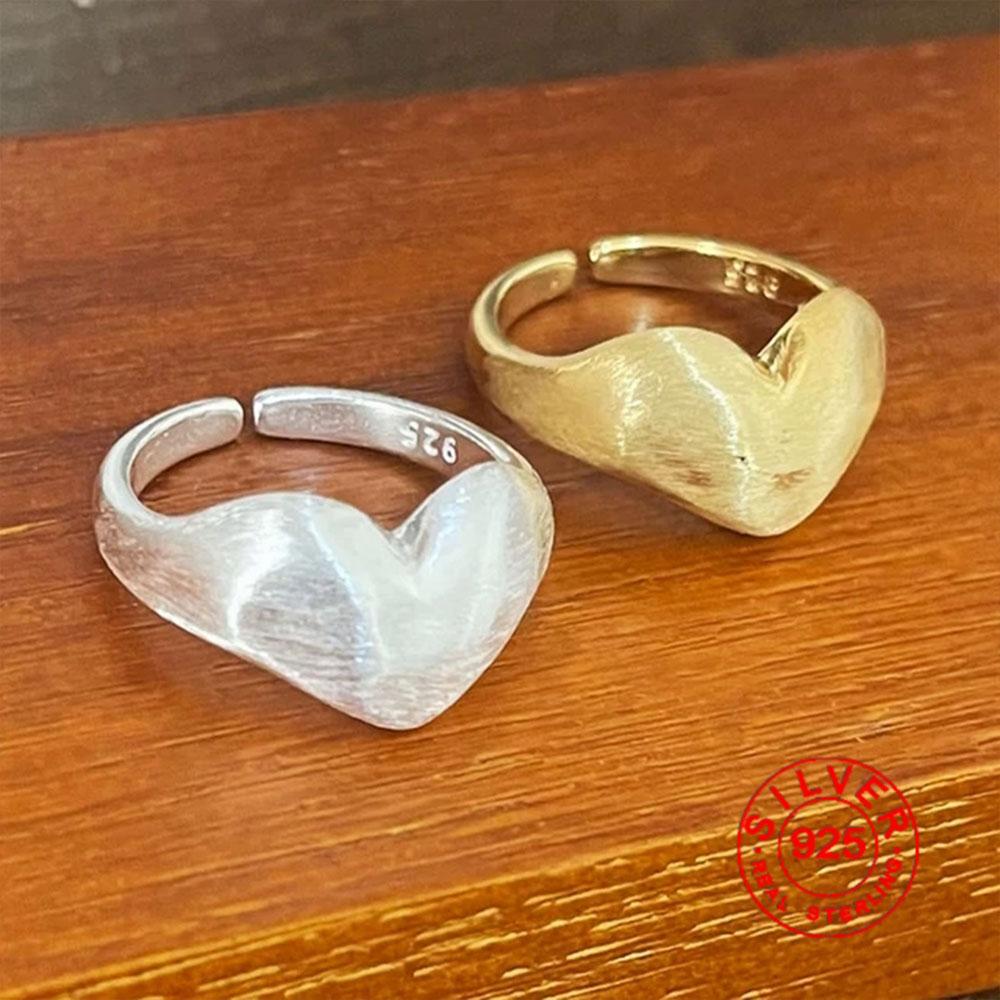 BF CLUB Silver Color Rings for Women Fashion Geometric Handmade Irregular Heart Gold Ring Party Christmas Gift