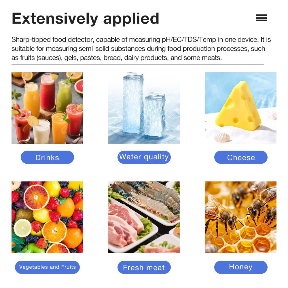 Professional Food Tester Acidimeter Food PH Meter 4 in 1 PH EC TDS Tester Dough Meat Bread Juice Fruit Sauces Semi Solid Liquid