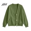V Neck Cardigan Women Button Front V-Neck Cardigan, Solid Color Oversized Sweatshirt with Fall Winter Top Dual Pockets, Long Sleeve Casual Jacket for