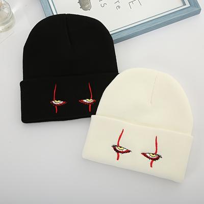 Зимняя шапка-пуловер, женская вязаная шапка, шапка с вышивкой Skullies, мужская осенняя теплая лыжная шапка, унисекс, кепки с манжетами и черепом