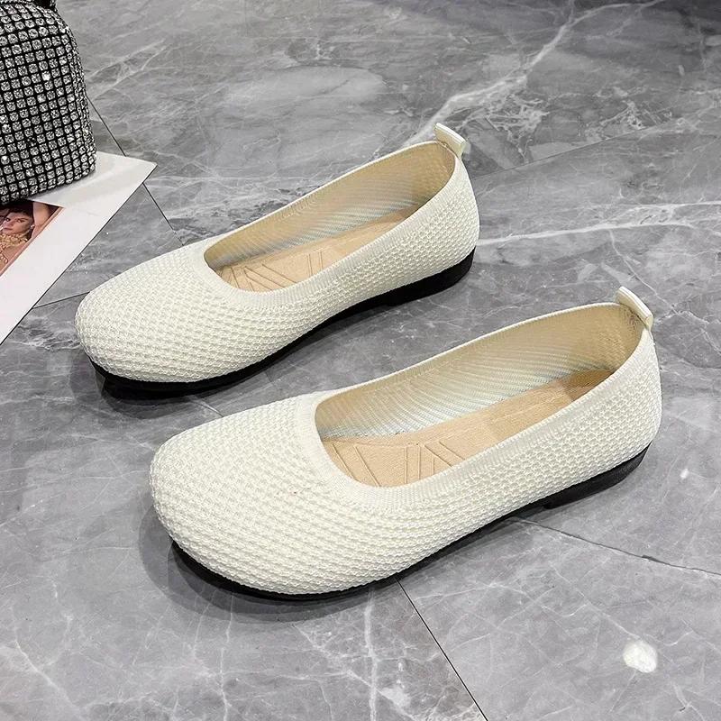 Women Flat Slip On Loafers Round Toe Single Shoes Fashion Knitted Breathable Walking Shoes Female Casual Ballet Flats Lazy Shoes