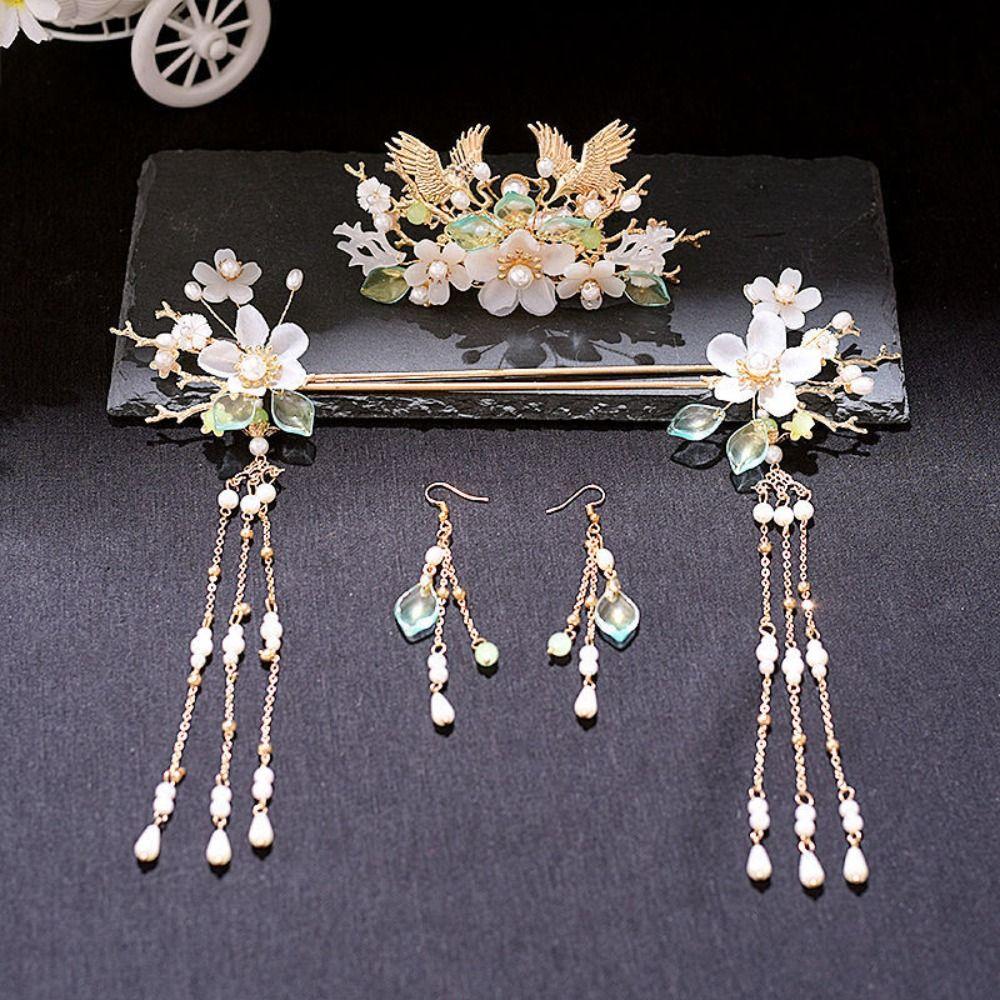 Цинк Цинковый сплав Свадебное платье Аксессуары для волос Пластиковые серьги Набор заколок Цветок Свадебный головной убор Ханфу