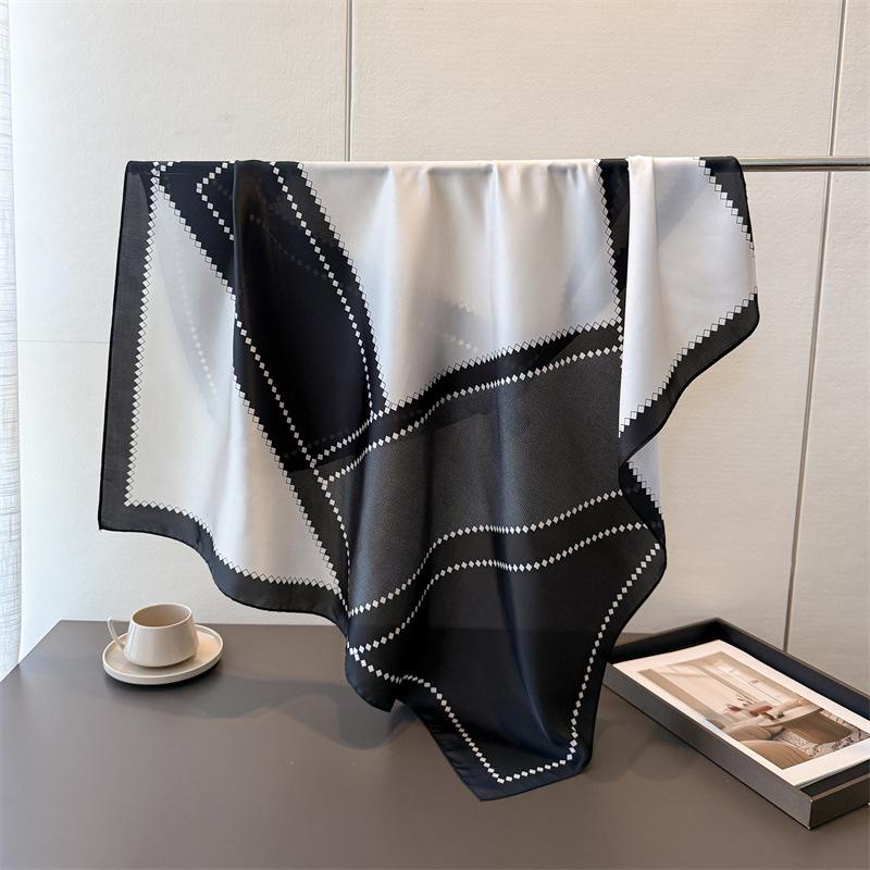 Geometric Simple Color Matching Satin Simulation Silk Printing Large Square Scarf Silk Scarf Shawl Headscarf Neck Protection Scarf