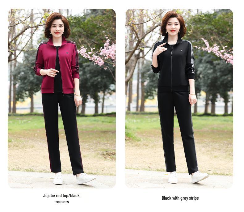 Женский весенне-осенний повседневный спортивный костюм: Свободного кроя куртка и толстовка с длинным рукавом, больших размеров, 2 предмета для среднего и пожилого возраста