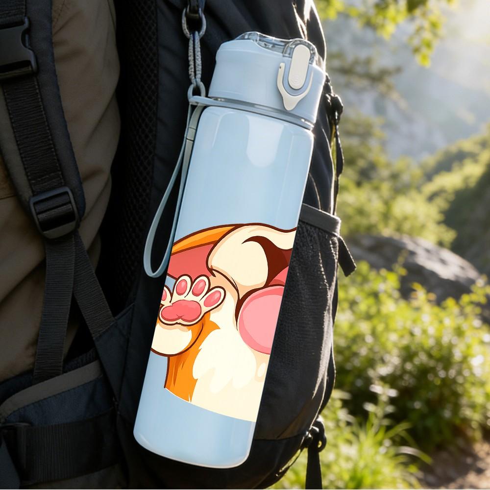 1PC Tongue Out Cow Illustration 750ml Color Plastic Sports Water Bottle Leakproof Flip Straw Lid Suitable for Sports Office Home Use