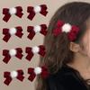 2Pcs Red Bow Bow Hair Clips White Pompom Pompom Barrettes New Ponytail Holder  Girls Kids