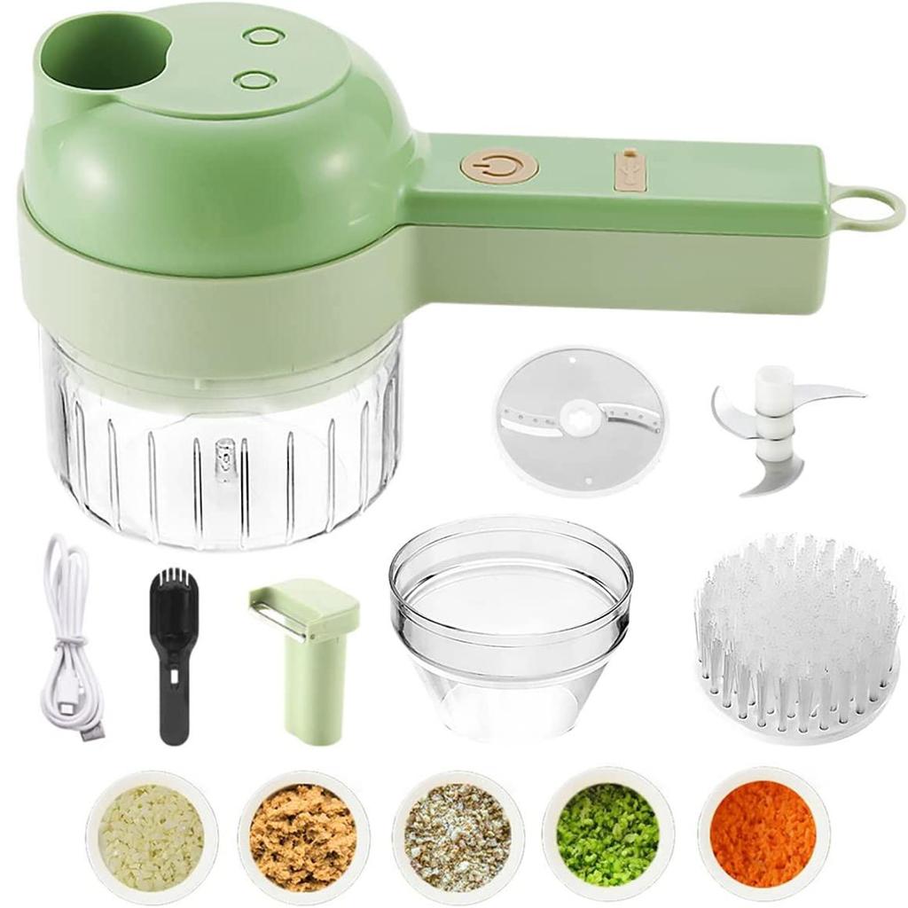 1pc 4 In 1 Vegetable Chopper Handheld Electric Vegetable Cutter Set Portable Wireless Garlic Mud Masher Garlic Press