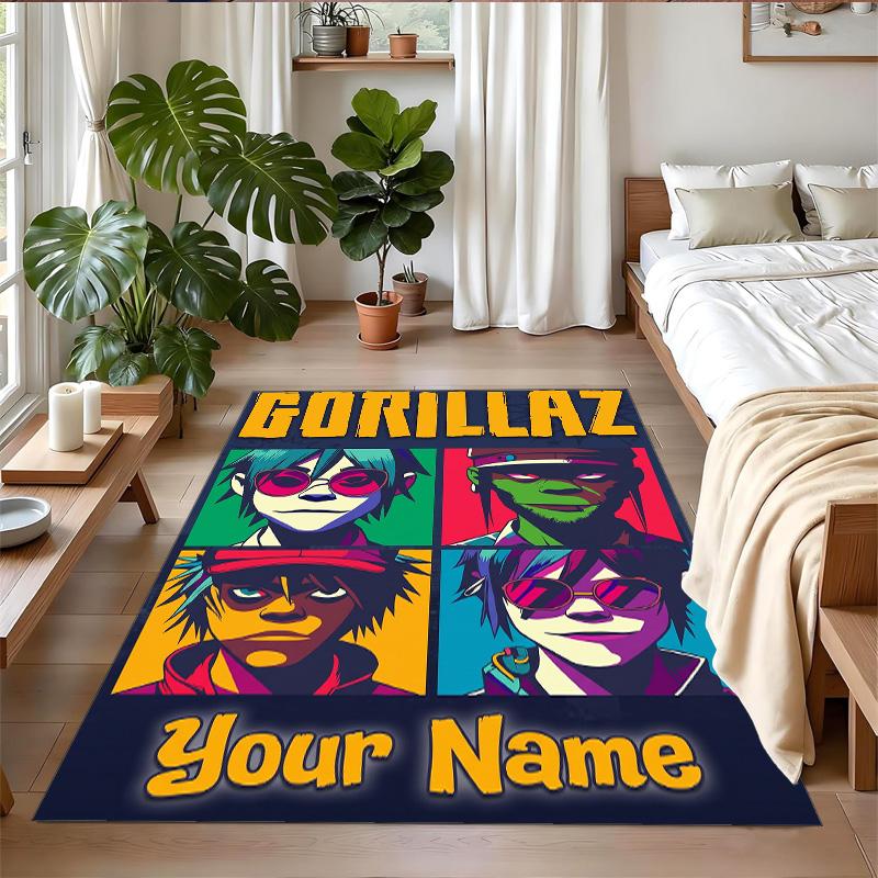 Crystal Velvet Rug Custom Name Text, Soft Non Slip Floor Mat Home DecorGorillaz
