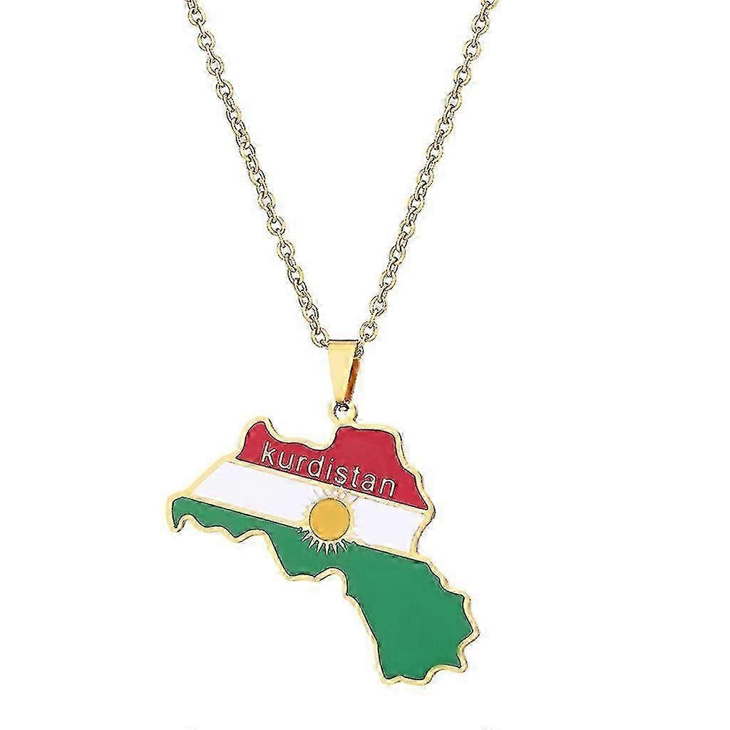 Men Gold Silver Kurdistan Flag Map Pendants Necklace Stainless Steel Jewelry