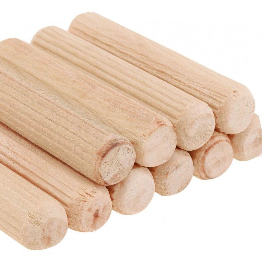 100Pcs Woodworking Chamfered Wooden Dowel Pins Wood Carvings Bed Drawers Round Grooved Plugs