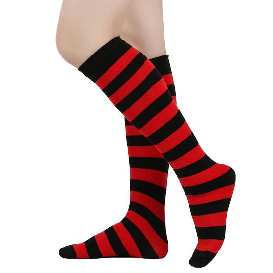 Women Striped Knee-high Socks Colorful Stretchy Knee-length Socks Ribbed Leg Warmers for Costume Party Street Daily Wear