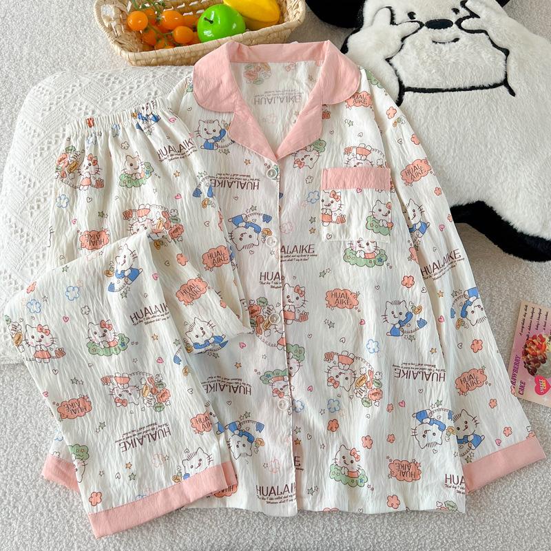 Cloud Cotton Pajamas Women'S Long-Sleeved Cardigan Cute Cartoon Girl Style Loungewear Suit