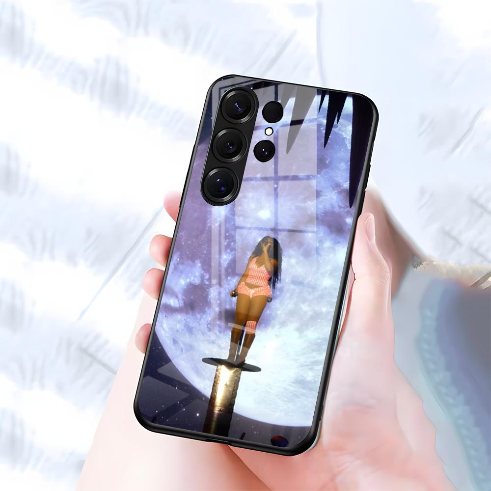 Чехол для телефона SZA Lana For Samsung S26 S25 S24 FE S23 S22 S21 Plus S20 Ultra Note20Ultra Черная стеклянная крышка