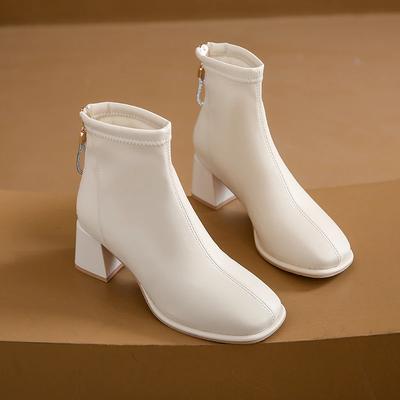 Женские ботильоны из тонкой эластичной кожи с низким голенищем, квадратным носком и задней молнией, в британском стиле