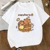 Kids Crewneck Short Sleeve Tee, Capybara Pufferfish Print Sports Casual Top for Kids