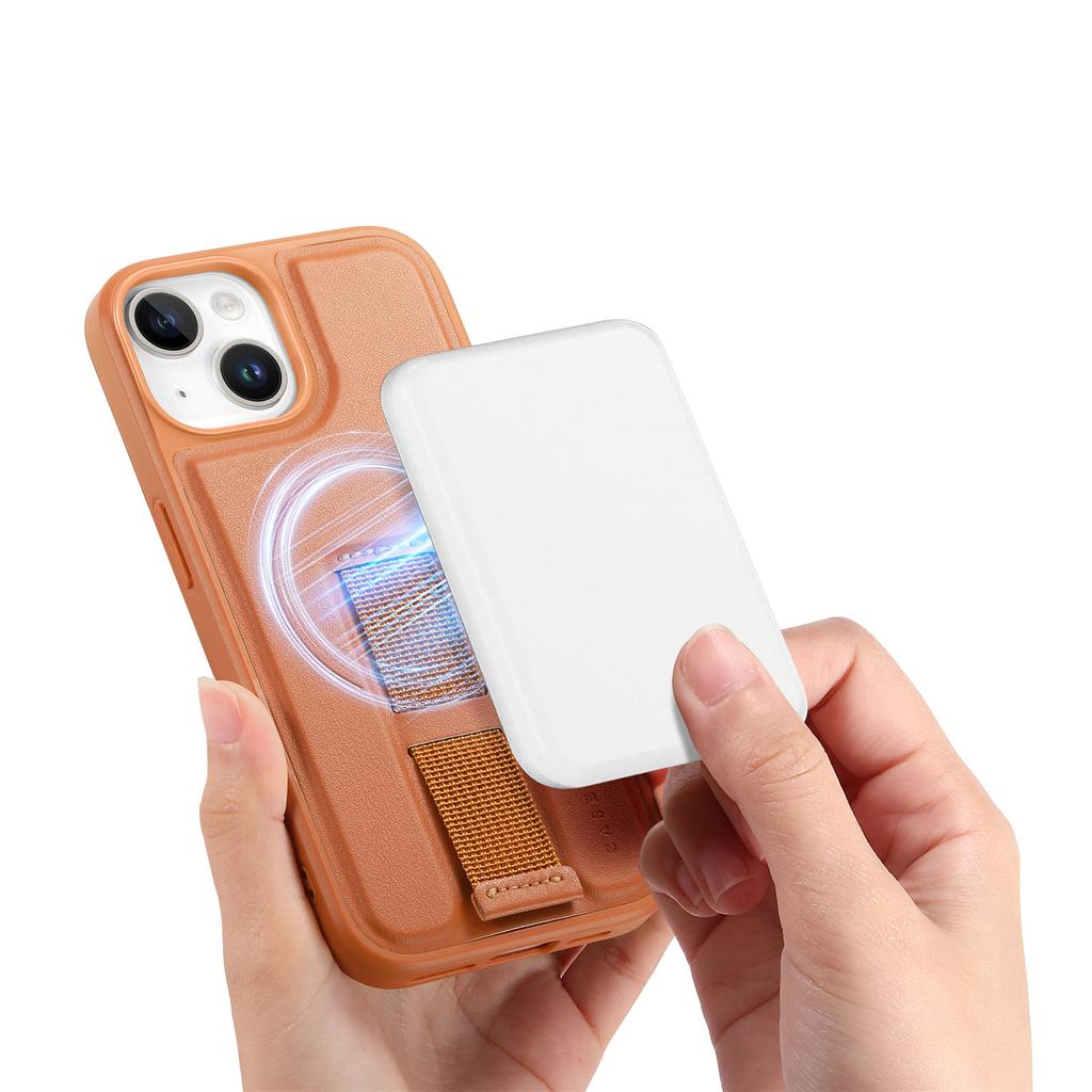 For iPhone 14/iPhone 13 6.1 inch Magnetic Case CASENEO Wristband PU Leather+PC Shockproof Phone Cover