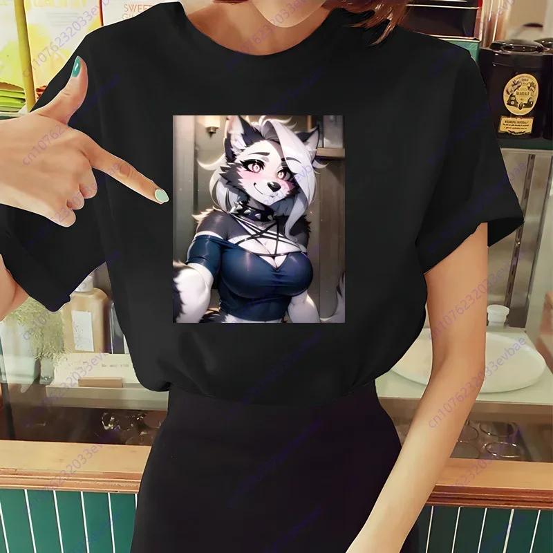 Женская футболка Helluva Boss Летняя футболка с коротким рукавом и принтом жевания Забавная футболка Харадзюку Топы Мужская футболка Уличная одежда