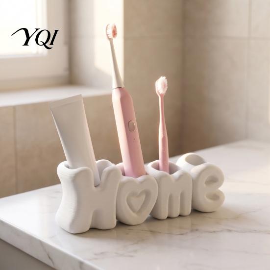 Plastic Toothbrush Organizer HOME Holder, Compact 4-Compartment Organizer, Modern Style Bathroom Vanity Durable Stand for Electric Toothbrushes