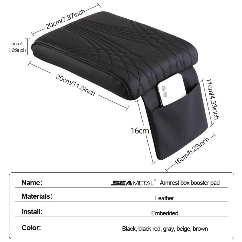 SEAMETAL Подушка подлокотника из ПУ кожи, защитная накладка на подлокотник, универсальная подушка для подлокотника центральной консоли автомобиля, сиденье-бокс с сумкой для хранения, стайлинг автомобиля