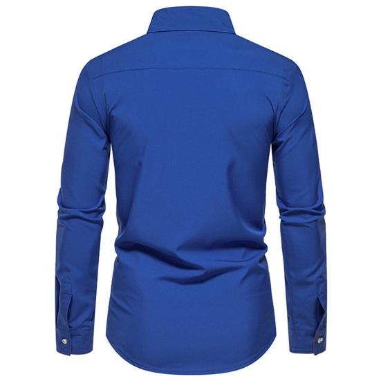 Осенняя мужская рубашка с отложным воротником, пуговицами, длинными рукавами, однотонная, облегающая, средней длины, повседневная, официальная, деловая, для поездок на работу