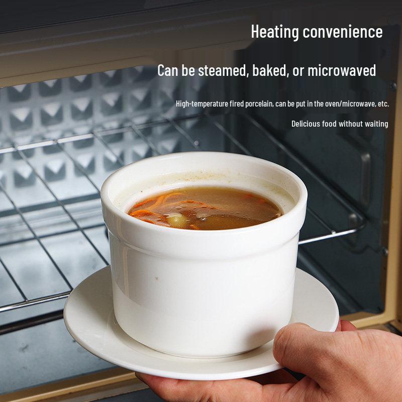 Ceramic Double Boiler Stew Pot with Lid for Soup, Bird's Nest, and Steamed Eggs