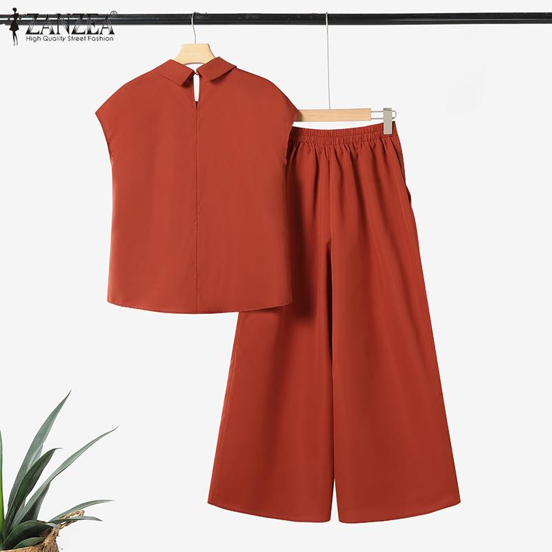 ZANZEA Женский безрукавный жилет и широкие брюки, комплект из двух частей