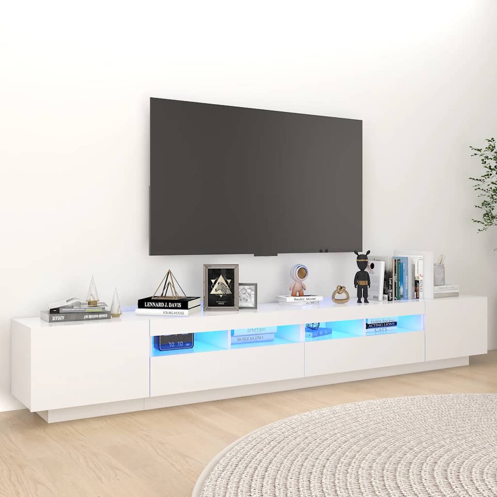 Vidaxl Szafka Pod Tv Z Oświetleniem Led, Biała, 260X35X40 Cm