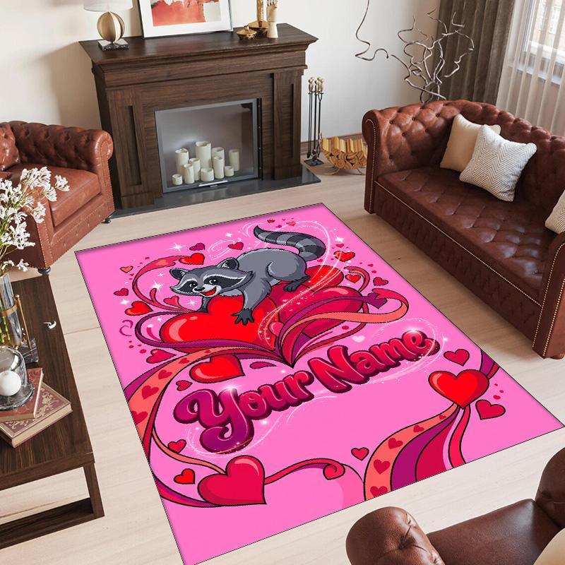 Hearts Theme Crystal Velvet Floor Rug Personalized Custom Name Text Warm Carpet Home Decoration