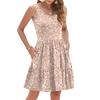 Women's Summer Fashion Casual V-neck Pleated Patchwork Vintage Floral Print Sleeveless Pocket Vest Dress