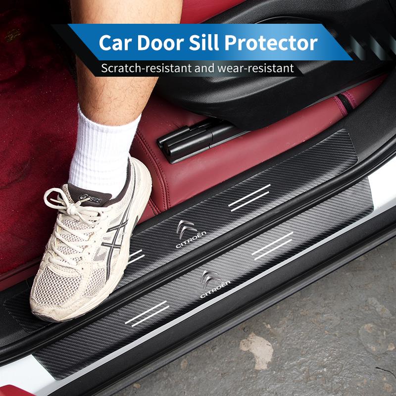 AQP4 4PCS Car Door Sill Protective Sticker Carbon Fiber Door Sill Accessory For Citroen C3 C4 C5 C1 C2 Berlingo Celysee Xsara Picasso