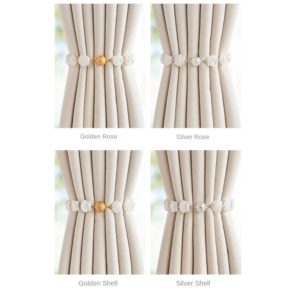 2Pcs Rose Flower Shape Curtain Tieback Shell Shape Magnetic Buckle Window Curtain Buckles Gold Silver Curtain Rope Holders