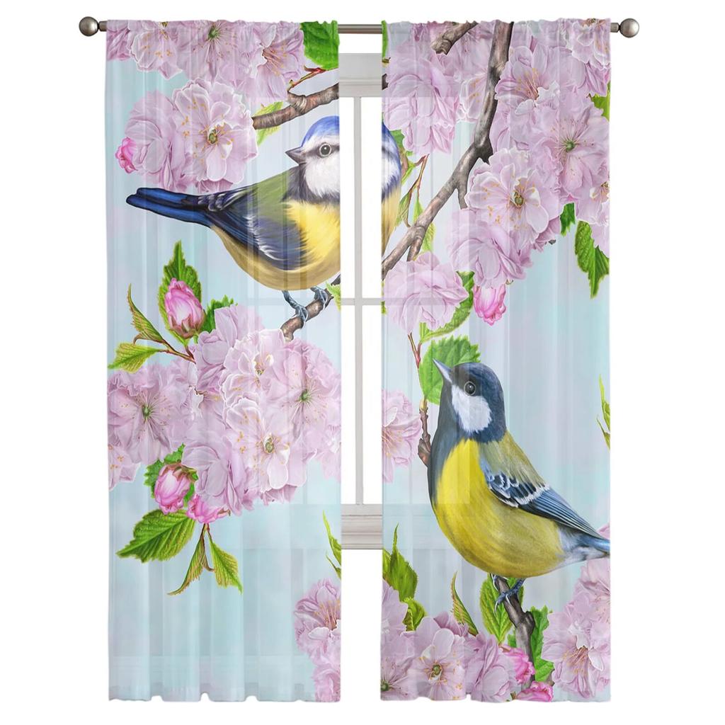 Птица, цветок, лепесток, ветка, современные тюлевые шторы с принтом для спальни, балкона, декора, креативная модная домашняя прозрачная занавеска