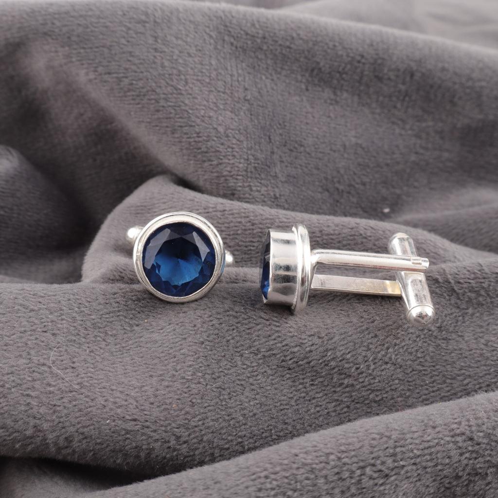Лондонский голубой топаз Драгоценный камень Серебро 925 пробы Ювелирные изделия ручной работы Запонки 0,50" CL-4-3