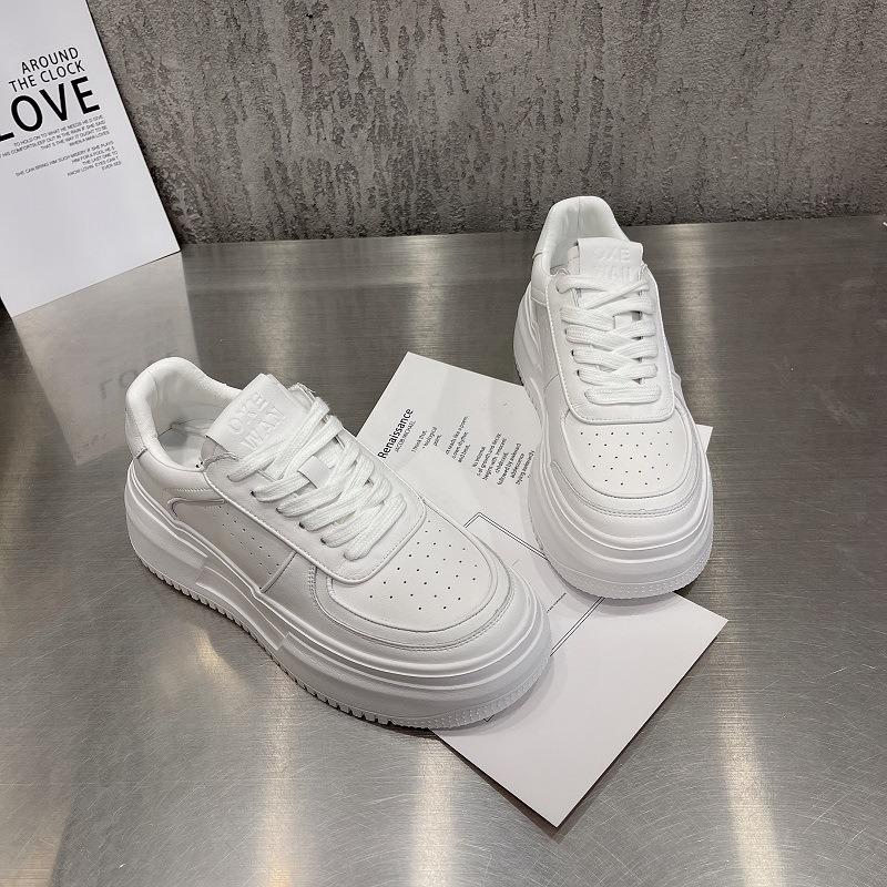 Маленькие белые туфли женские туфли на платформе, туфли-маффины, весенние новые универсальные туфли на высокой подошве, кожаные дышащие белые повседневные женские туфли