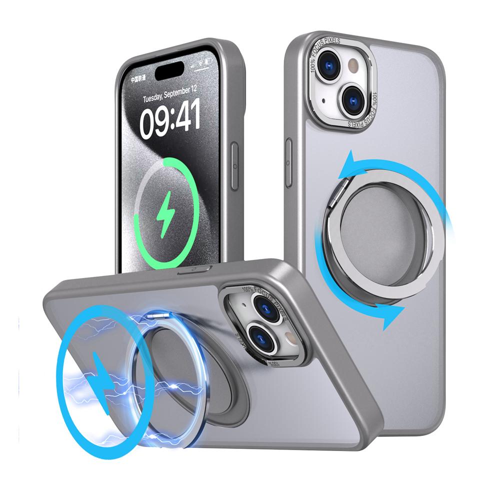 KEYSION Противоударный матовый чехол MagSafe для iPhone 15 Pro Max 14 13 Pro 360 ° вращающееся магнитное кольцо прозрачный чехол для телефона