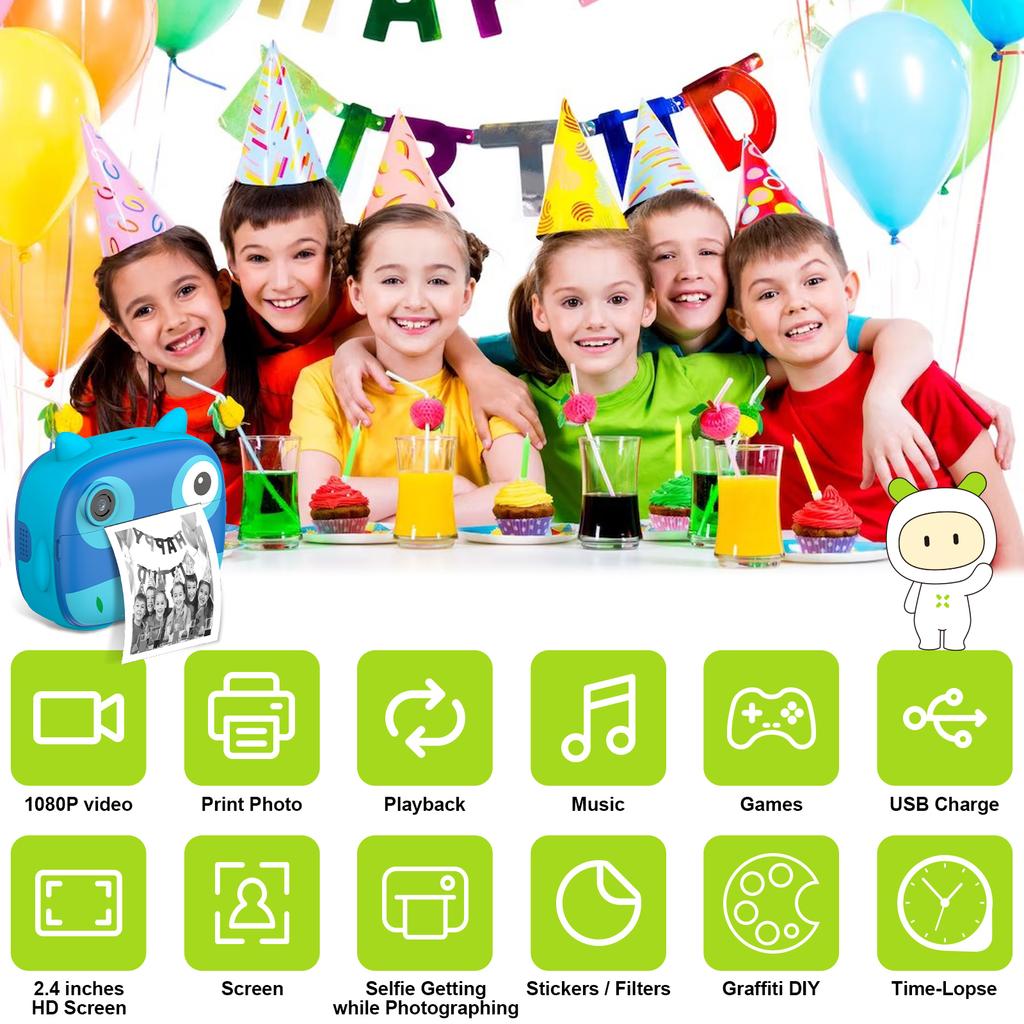 2,5K милая детская камера мгновенной печати 12-мегапиксельная детская цифровая камера детская камера мгновенной печати с 2,4-дюймовым экраном