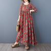 2025 Лето Плюс Размер Винтаж Платье Базовый Принт Женщин Повседневный Длинный Оверсайз Свободное Платье Макси Новое