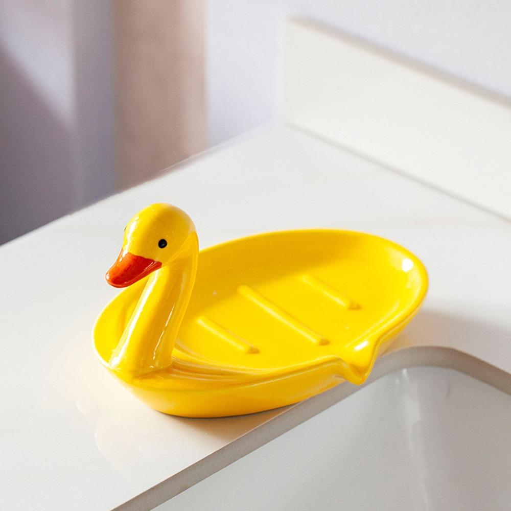Cartoon Animal Duck Ceramic Soap Dish Cute Drain Storage Rack Portable Soap Holder Hand Wash Table