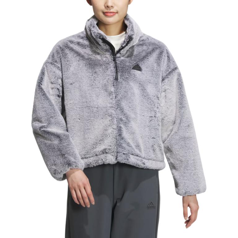 Adidas Танцевальная теплая меховая куртка, удобная спортивная повседневная плюшевая куртка с длинным рукавом, женские куртки черного и пурпурного цветов JJ1081