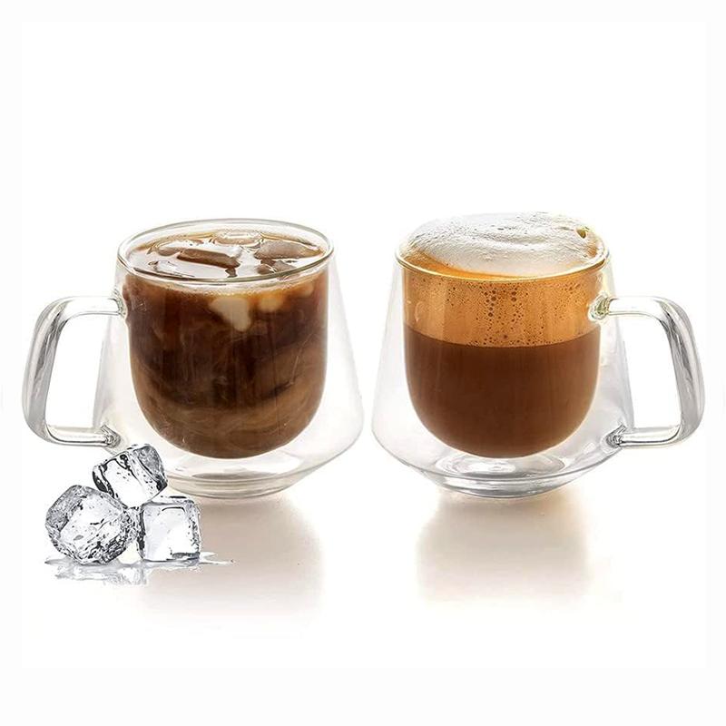 YWDL 200ml Double Wall Glass Coffee Cups Espresso Clear Insulated Tea Mugs Heat Resistant Handle Mug For Latte Cappuccino