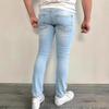 Summer New Men'S Slim-Fit Ripped Jeans Elastic Trousers Men'S Pants Light Blue